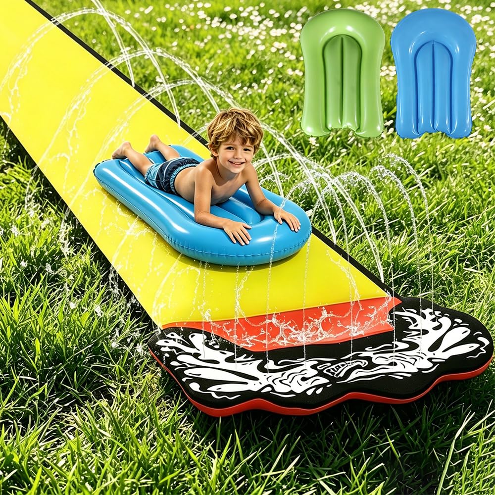 480*70CM Wasserrutsche Garten Für Kinder, Wasserrutsche Outdoor Sommer Rasen Mit 2 Bodyboards, Singl