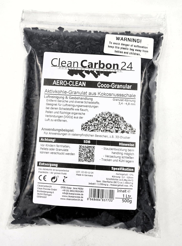 5 Liter Aktivkohle Granulat aus Kokosnussschalen zur Luftreinigung (3,4-4,8mm / 4x6mesh) [Energiekla