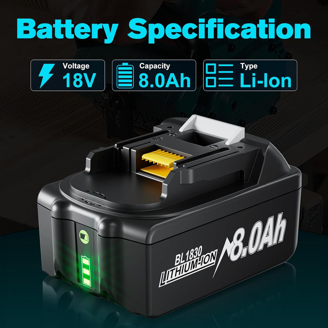 2X 18V 8.0Ah Ersatzakku für Makita Akku 18v Li-ion Akku Kompatibel mit Makita BL1860B BL1850B BL1860