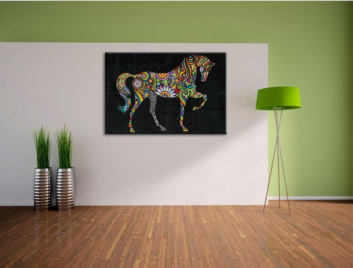 Anmutiges Pferd schwarz, Format: 100x70 auf Leinwand, XXL riesige Bilder fertig gerahmt mit Keilrahm