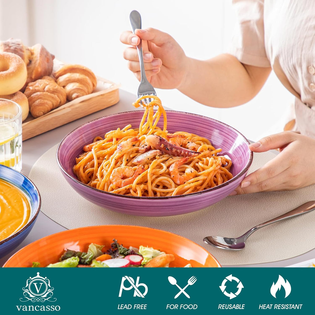 vancasso Suppenschalen Steingut, Bonita Suppenteller 6er Set 1500ml, Pastateller, Spaghetti Tieftell