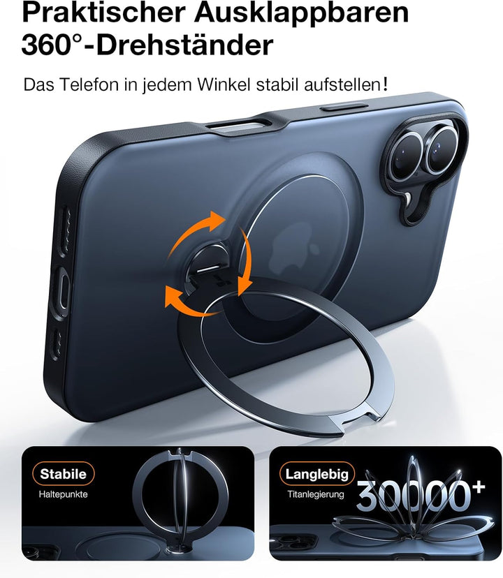 TORRAS 360° Ostand Spin für iPhone 16 Plus Hülle für Magsafe (Magnetischer Robust Standring) Zertifi
