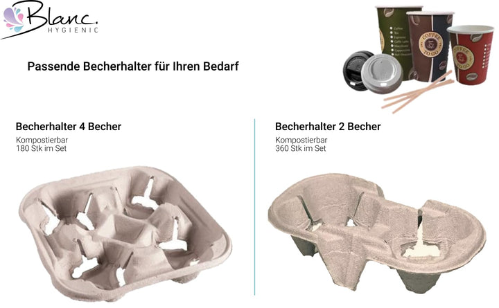 360 Stück Becherhalter - 21 x 11 x 4 cm - praktische und kompostierbare Chinet-Transporthilfe für 2