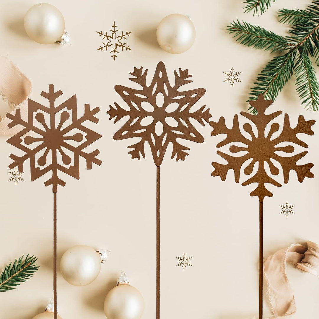 Gartenstecker 3 Schneeflocken Roststecker Metall Weihnachtsdeko Advent wetterfest Gartendeko Outdoor