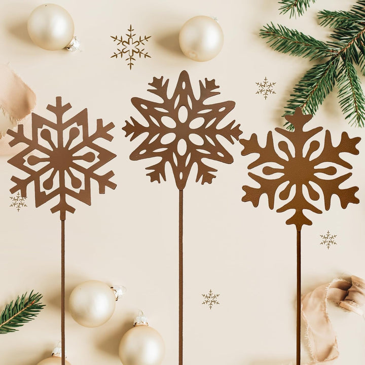 Gartenstecker 3 Schneeflocken Roststecker Metall Weihnachtsdeko Advent wetterfest Gartendeko Outdoor