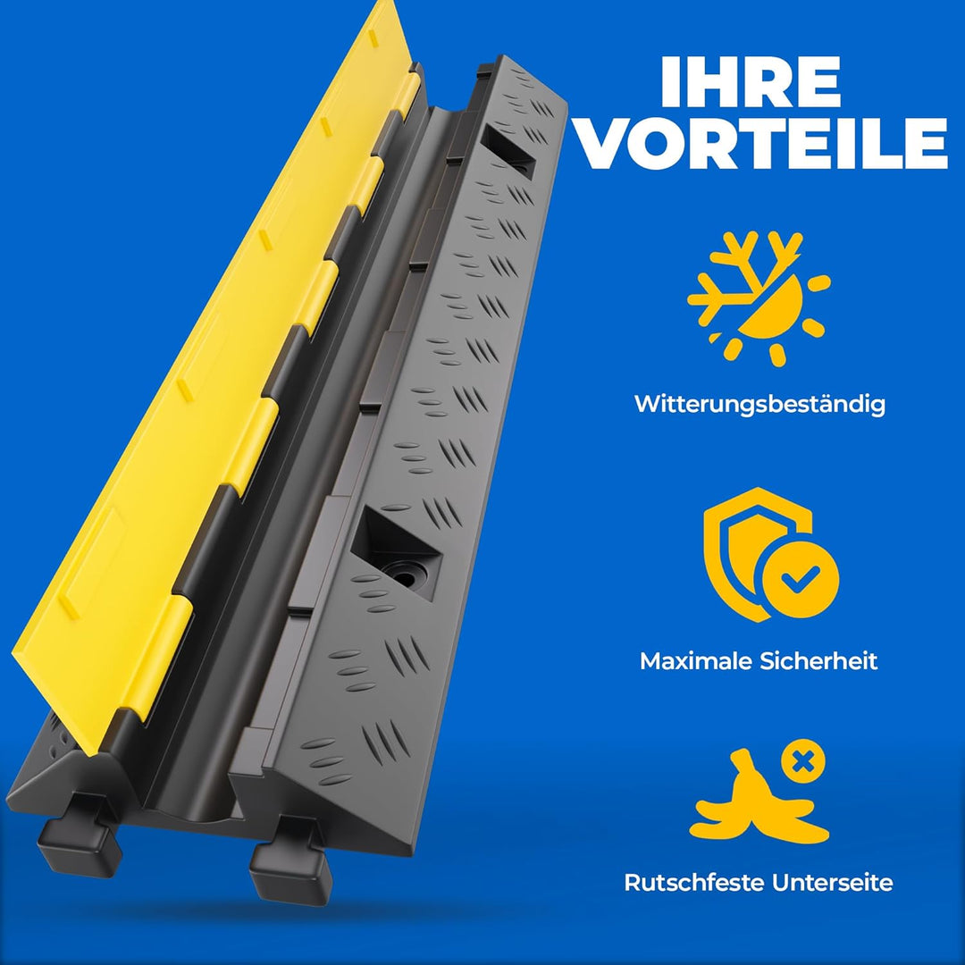 1 Kanal Kabelbrücke mit Deckel überfahrbar Stolperschutz Rampe Brücke Protektor | 10 t Tragkraft Gum