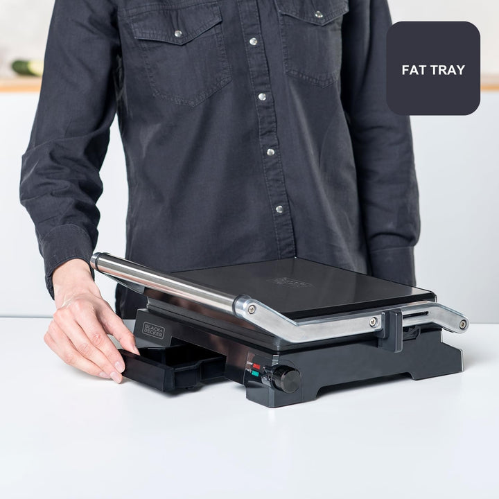 Black+Decker BXGR2200E -2-in-1: glatte Platten und Grill, Zubreiten von Fleisch, Fisch, Gemüse, 180º