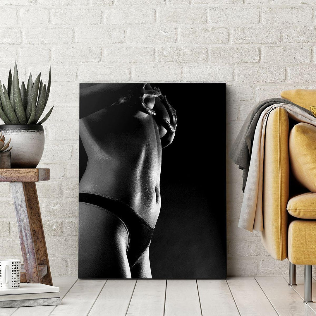 Bilder auf Leinwand 55x100cm Leinwandbild mit Rahmen Anatomie Frau nackt Gross Wanddeko Bild Schlafz