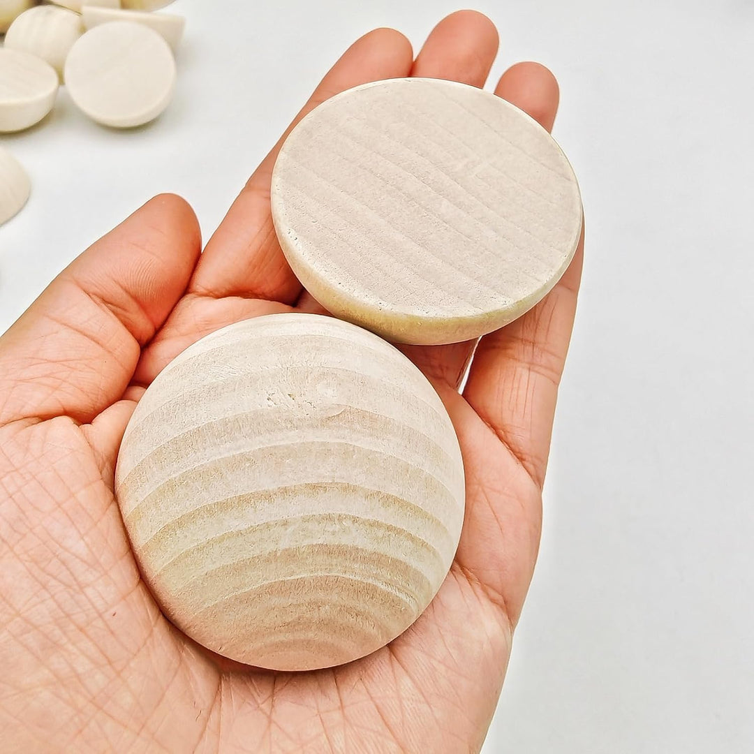 30 Stück halbe Holzperlen 50mm Naturbelassene unbehandelte Holzhalbkugeln Runde gespaltene Holzkugel