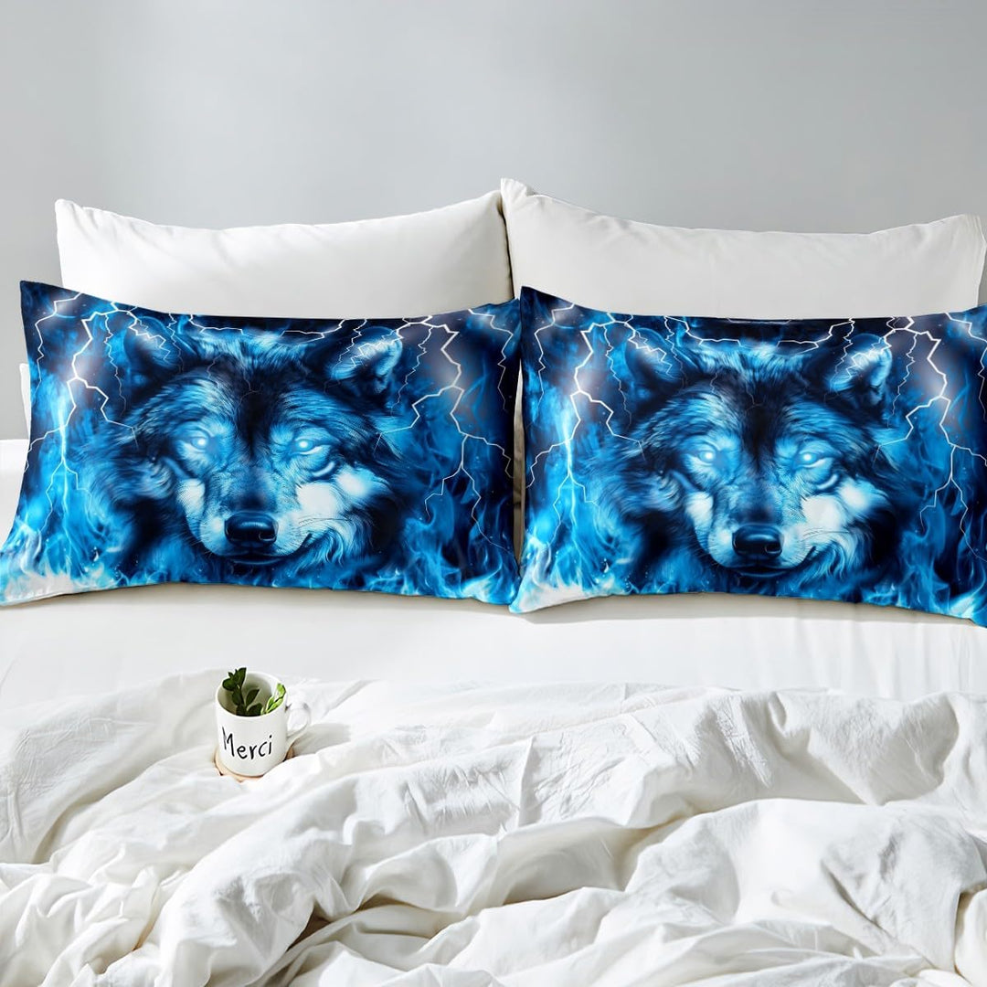 Loussiesd Wolf Bettw?sche 135x200cm Kinder Jugendliche Safari Tiermuster Bettbezug Set Cool Tierwelt