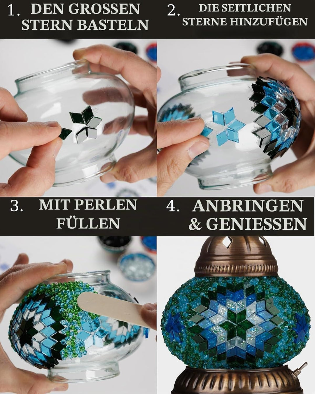DEMMEX DIY Türkisches Mosaiklampen-Kit - Komplettes Kunst- und Handwerks-Geschenkset für Erwachsene