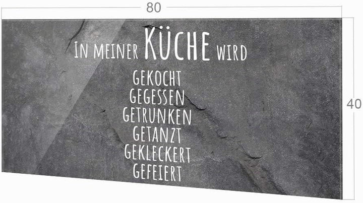 GRAZDesign Spritzschutz Küche Glas Granitoptik, Glasplatte Küche lustiger Spruch, Küchenrückwand Gla