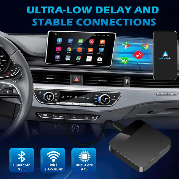 Wireless Android Auto Adapter mit integriertem Kabel, Android Auto Kabellos Adapter für Auto, Plug &