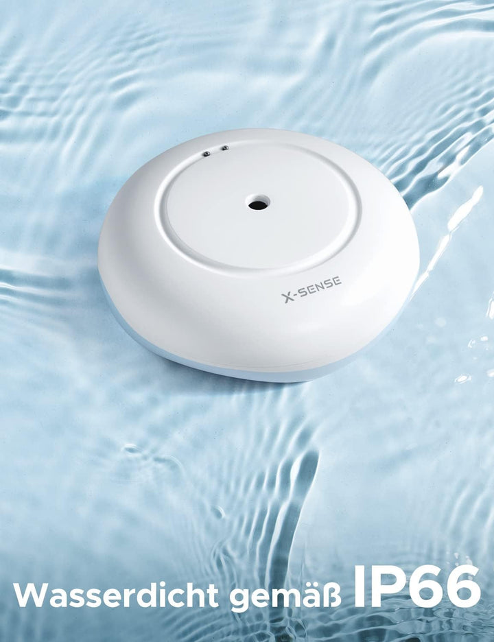 X-Sense Standalone Wassermelder mit Batterie, Wassersensor IP66, Mini-Wasserdetektor mit 110 dB Audi