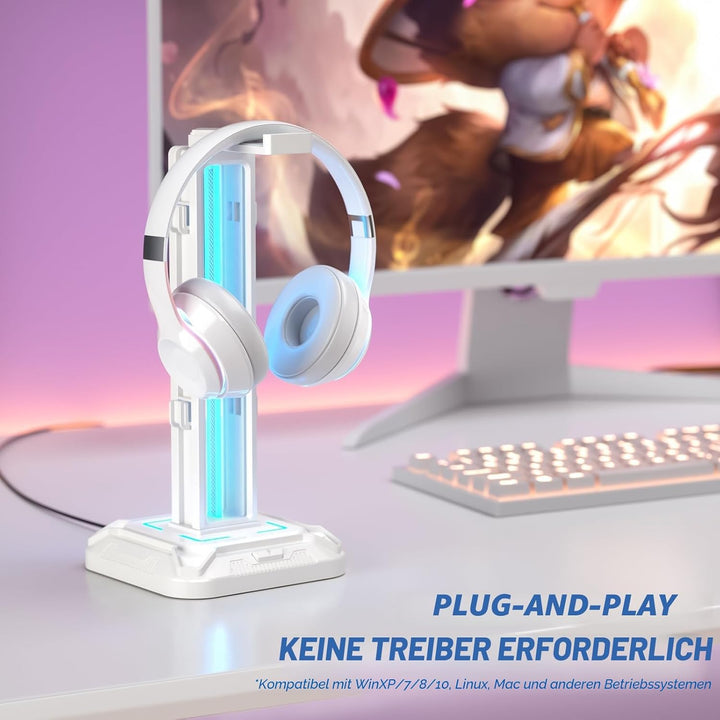 KDD Gaming Kopfhörer Ständer Led mit 9 Lichtmodi - Drehbarer Headset Halterung Tisch mit Abnehmbarer