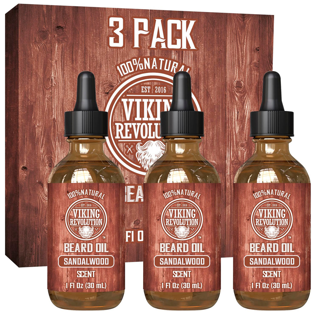 Viking Revolution Sandalwood Beard Oil for Men - Natural Mens Beard Oil with Argan Oil and Jojoba Oi