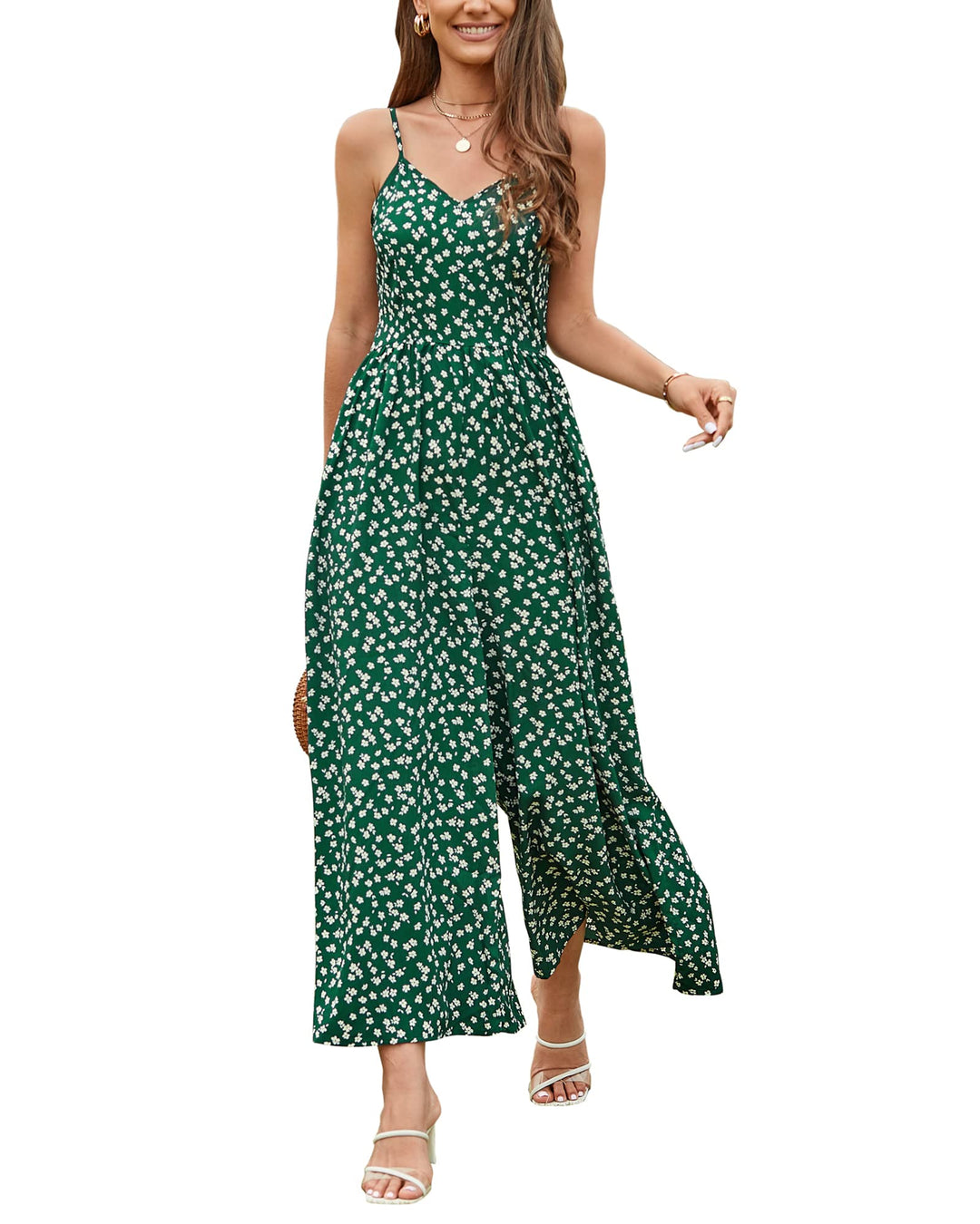 LAISHEN Jumpsuit Damen Sommer Overall Elegant Festlich Hochzeit Lang Hosenanzug Weites Bein Hose Pla