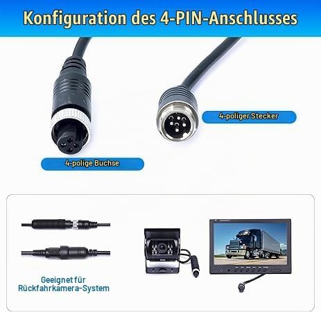 CAMECHO 50FT/20M 4-Pin Aviation Plug Rückfahrkamera Kabel für Rückfahrkamera Auto Kamera Monitor, 20