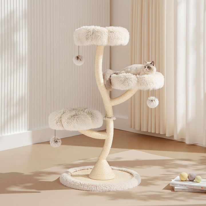 Fudajo Designer Kratzbaum mit 3 Mulden, Katzenkratzbaum Ø 59 cm und 125 cm Höhe, Katzenbaum bis max.