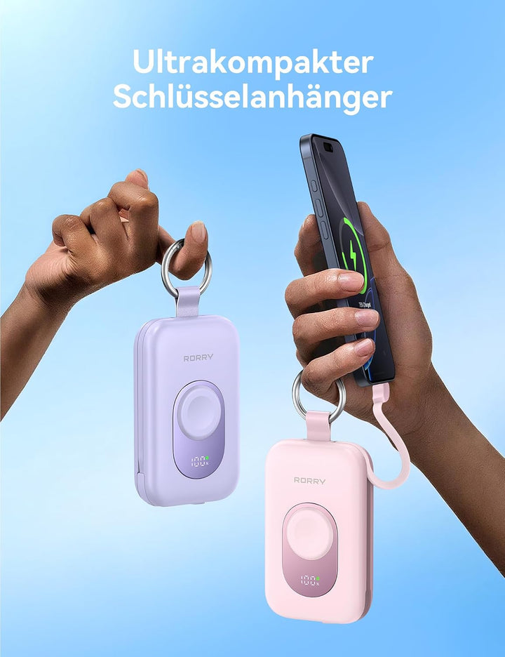 RORRY Powerbank,Power Bank 20000mAh 30W PD Schnellladen,Portable Charger mit 2 Integrierten Kabeln,