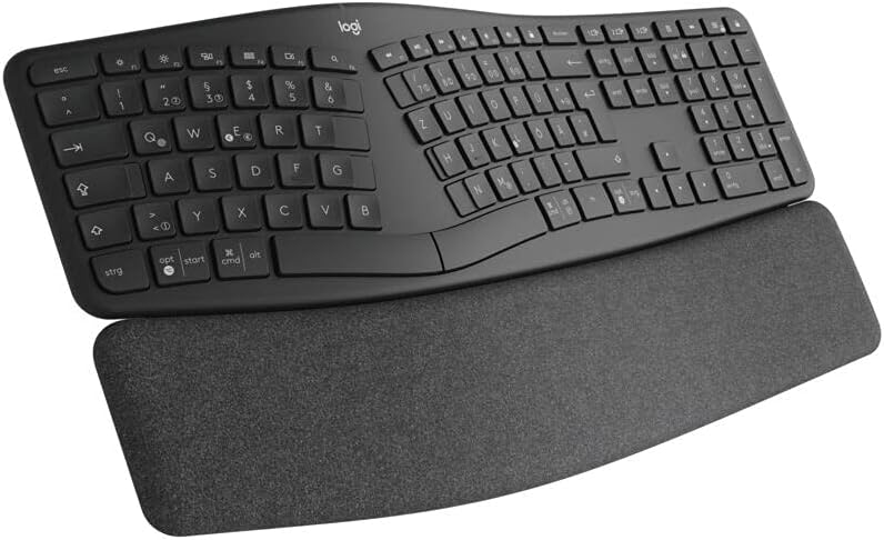 Logitech ERGO K860 kabellose ergonomische Tastatur – geteilte Tastatur, Handballenauflage, natürlich