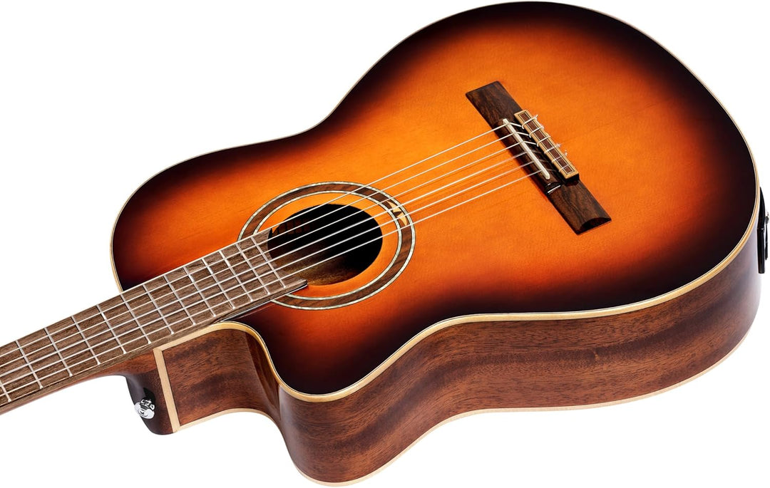 Ortega Guitars 4/4 Linkshänder Konzertgitarre Performer Series Slim Neck Elektro-akustische Gitarre,