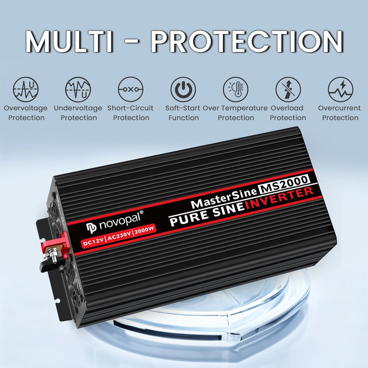 NOVOPAL 2000W KFZ Reiner Sinus Spannungswandler-Auto Wechselrichter 12v auf 230v Umwandler-Inverter