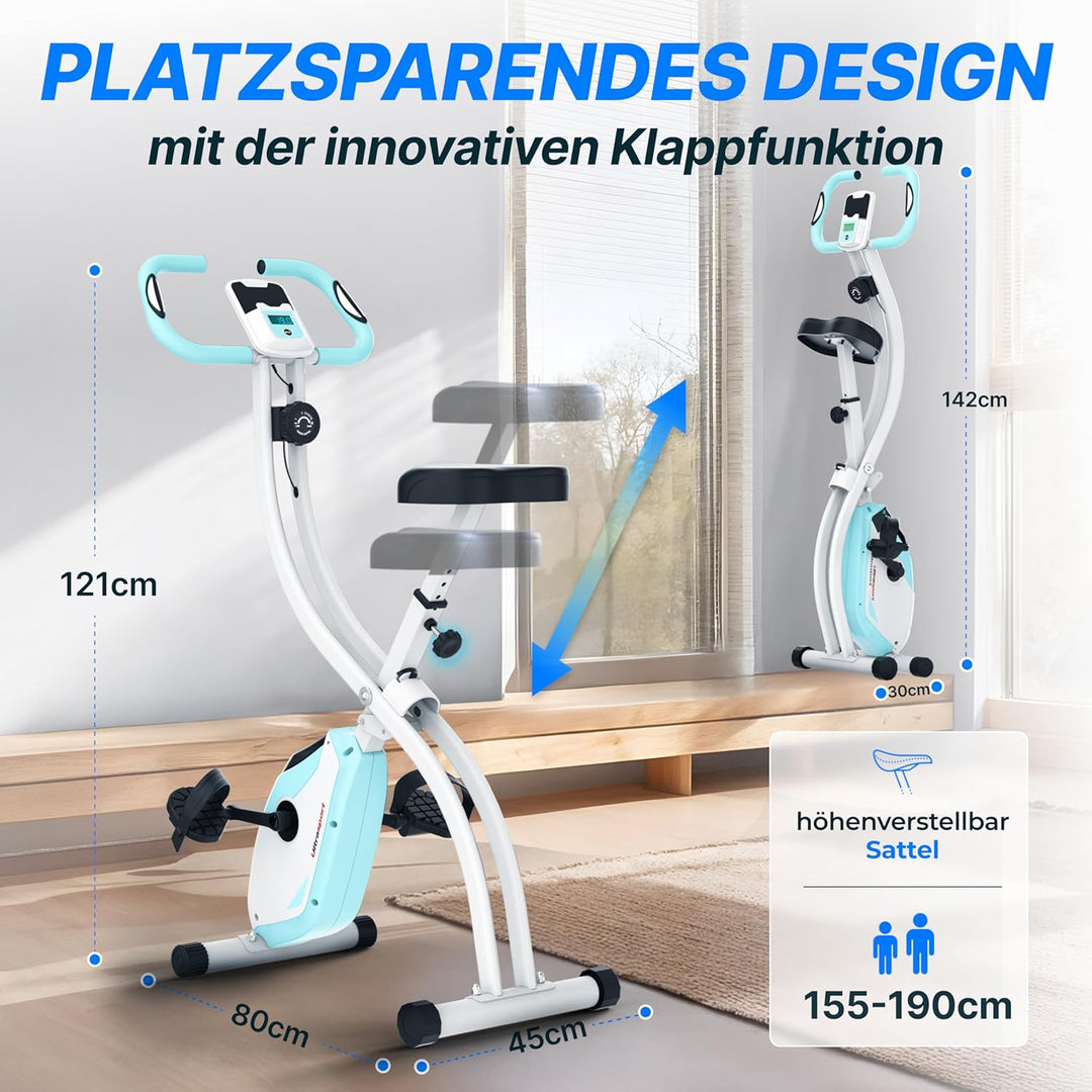 Ultrasport F-Bike 150/200, Heimtrainer, 8 Widerstandsstufen, Tablethalterung, Handpulssensoren, falt