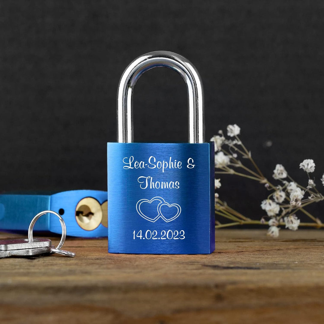 LIEBESSCHLOSS-FACTORY Liebes-Schloss Blau mit Gravur und Schlüssel, gratis Geschenkbox uvm. Jetzt gr