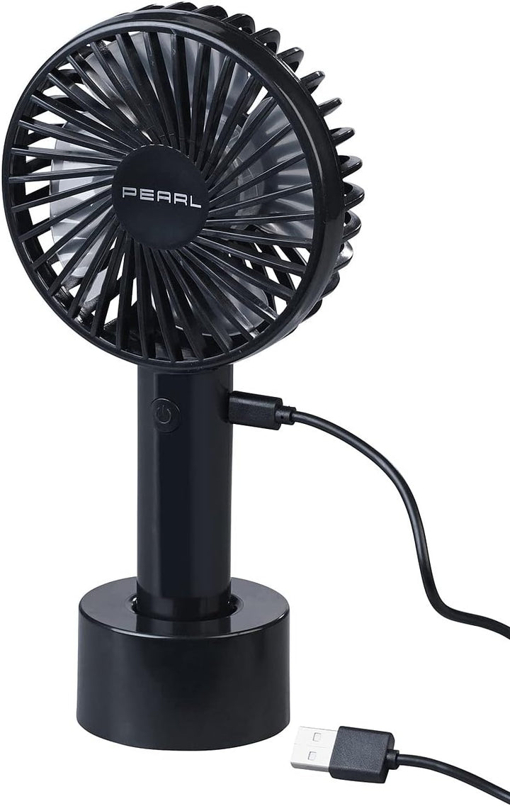PEARL Akku Handventilator: 2er-Set 2in1-Hand- & Tisch-Ventilatoren, Akku- & USB-Betrieb, 3-stufig (V