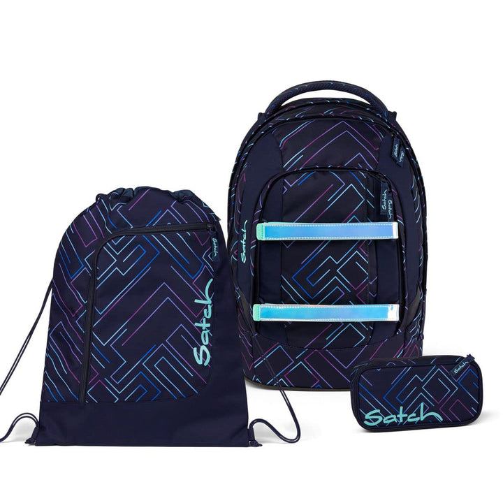 satch Pack Schulrucksack Set 3tlg. mit Schlamperbox und Sportbeutel Purple Laser, Purple Laser