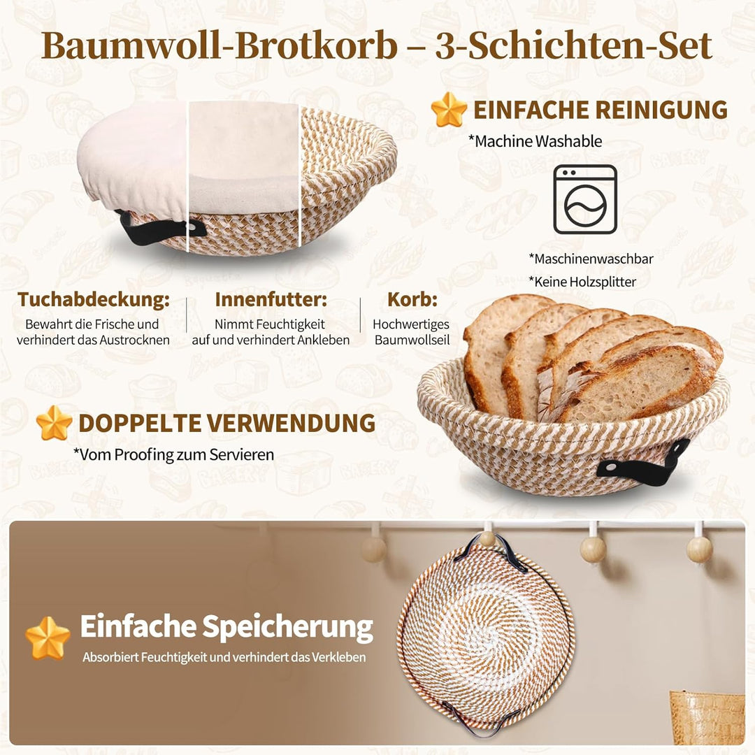 Sauerteig Starter Set, 700ml Sauerteig Glas, Baumwollseil Runde Gärkörbchen für Brot Gärkorb Brot mi