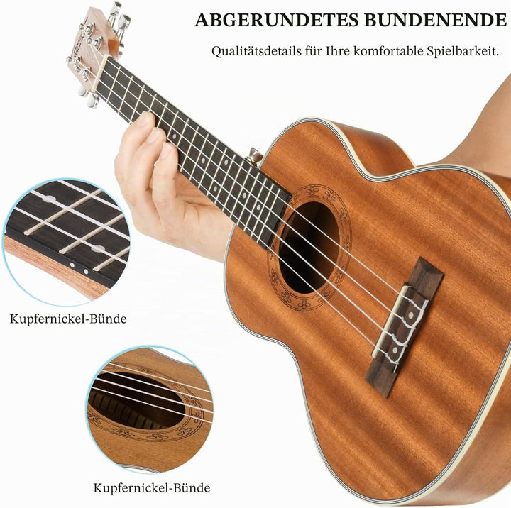 Hricane Sapele Sopran Ukulele Set für Kinder und Erwachsene 21 Zoll Ukulele Starter Kit mit Tasche,