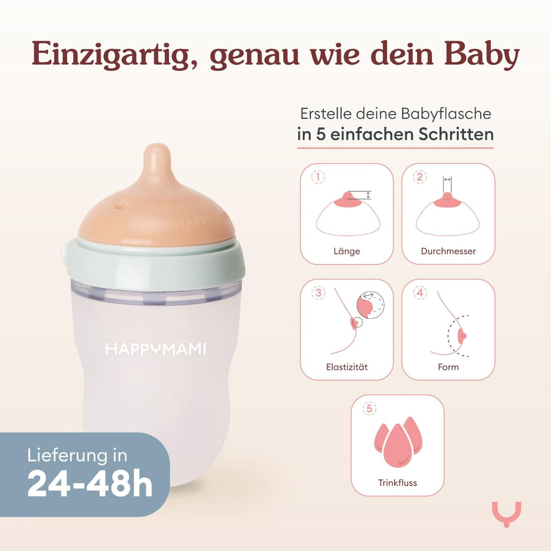 Set aus personalisierter Anti-Kolik-Silikonflasche + Sauger, anatomisches Design, mit zusätzlichem S
