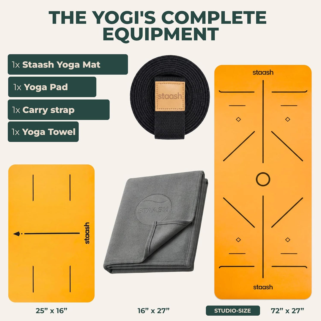 STAASH Premium Yogamatte Set – Rutschfest aus PU & Naturkautschuk (4,5mm) – Inkl. Yoga Handtuch, Gur