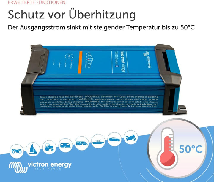 Victron Energy Blue Smart IP22 12-Volt 30 Ampere 230V, 3 Ausgang Ladegerät CEE 7/7, Bluetooth