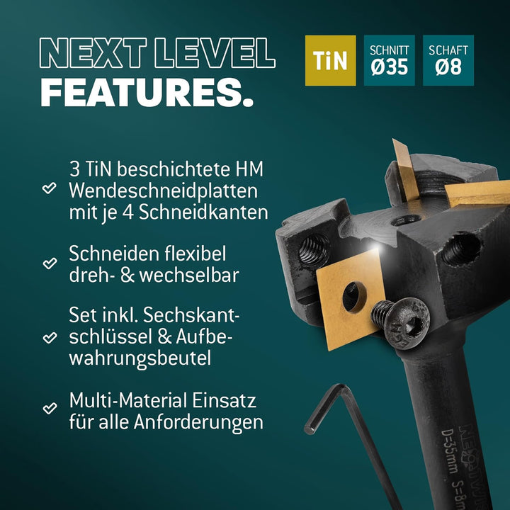 Bayerwald NeoTwister Planfräser für Oberfräse f. Holz - SchnittØ 35 mm/SchaftØ 8 mm - Planfräsen/Nut