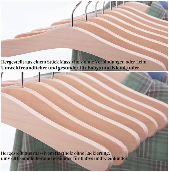 30cm Kleiderbügel aus Holz, für Kinder und Kleinkinder, mit 360 drehbarem Haken, 10 Stück,naturbelas