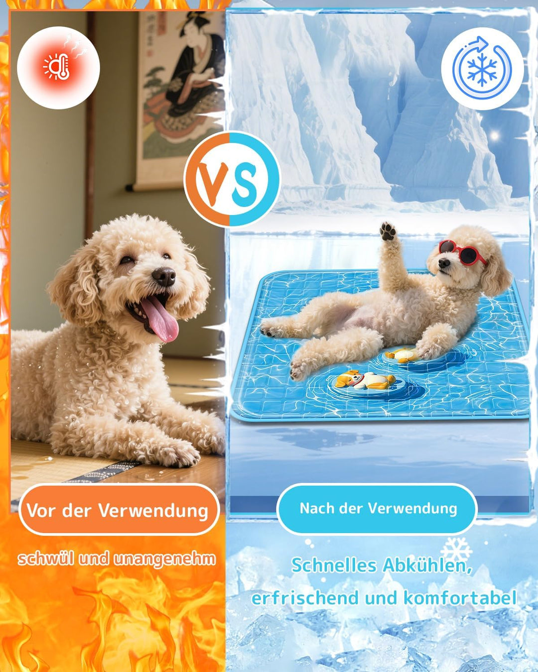 Kühlmatte Hund Kühlbett Für Hunde 40×50CM S|Neu 2026|Hundekühlmatte Selbstkühlend Waschbar Haustier