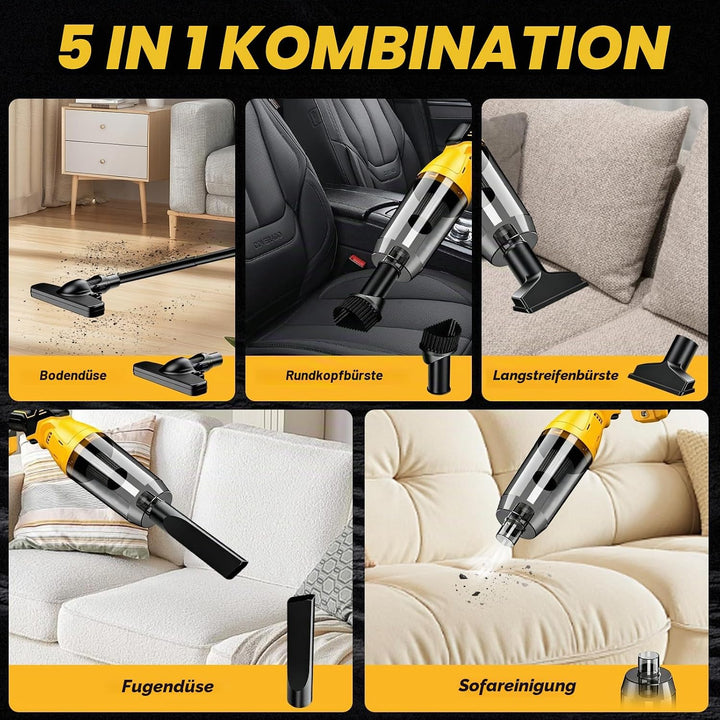 Akku Staubsauger kompatibel mit Dewalt 18V 20V, 22000Pa Tragbar Handstaubsauger mit 4 Düsen und 600m