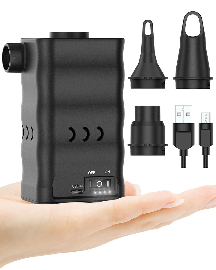 Dr.meter Elektrische Luftpumpe, 6000mAh Wiederaufladbare mini Pumpe mit 3 Luftdüsen Tragbare Luftpum