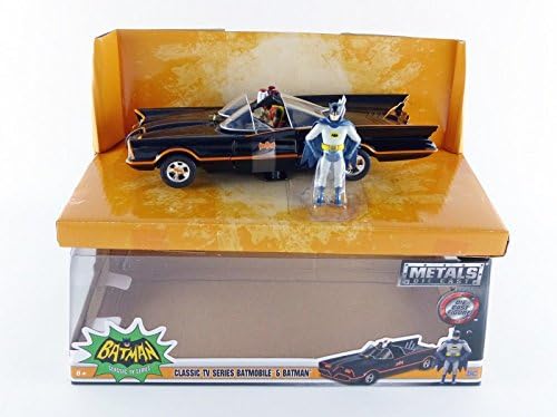 Jada Toys – 98259bk – Batmobil – 1966 Version – mit Figuren – Massstab 1/24 – Schwarz/Rot