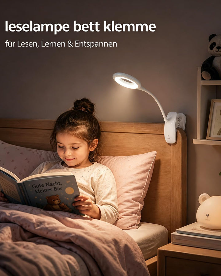 Klemmlampe Bett, LED Leselampe Bett Touch Dimmbar 3 Farben Bettlampe Klemmleuchte Augenschutz Schwan