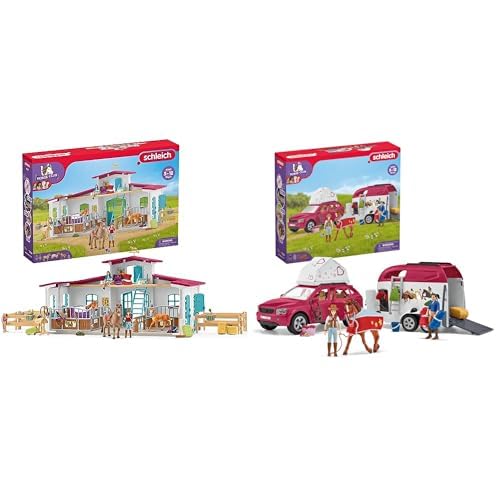 SCHLEICH 42567 Reiterhof, für Kinder ab 5-12 Jahren, HORSE Club - Spielset &amp; 42535 Abenteuer mit Aut