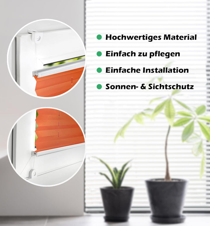 Domdeco Plissee 95x120cm Orange mit weiss lackierten Alu-Profilen, KlemmFix-Halterung zur Montage oh