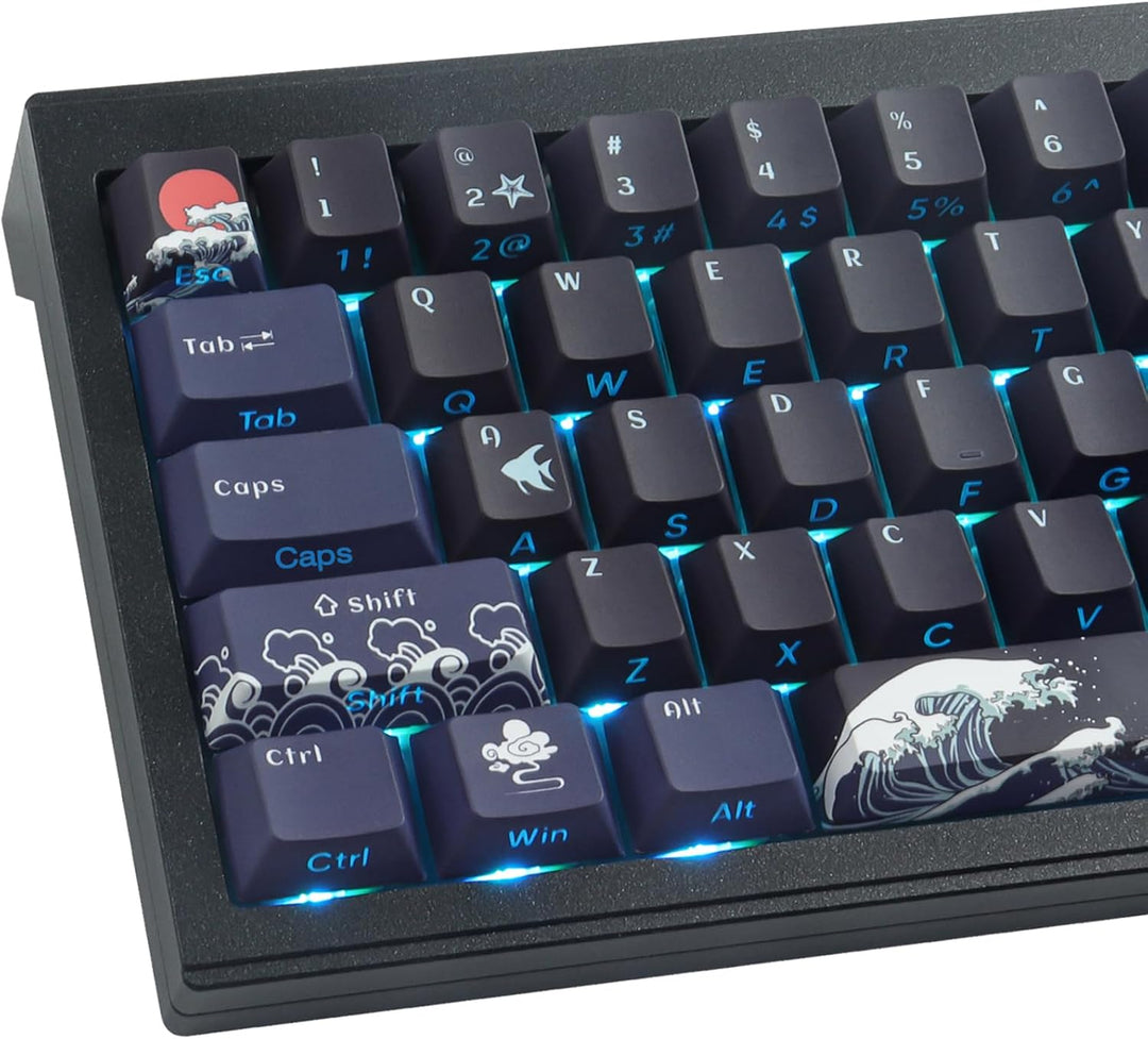 Sunzit PBT Custom Keycaps,129 Tasten Korallenmeer Tastenkappen Cherry Profil Dye-Sub Shine Through S