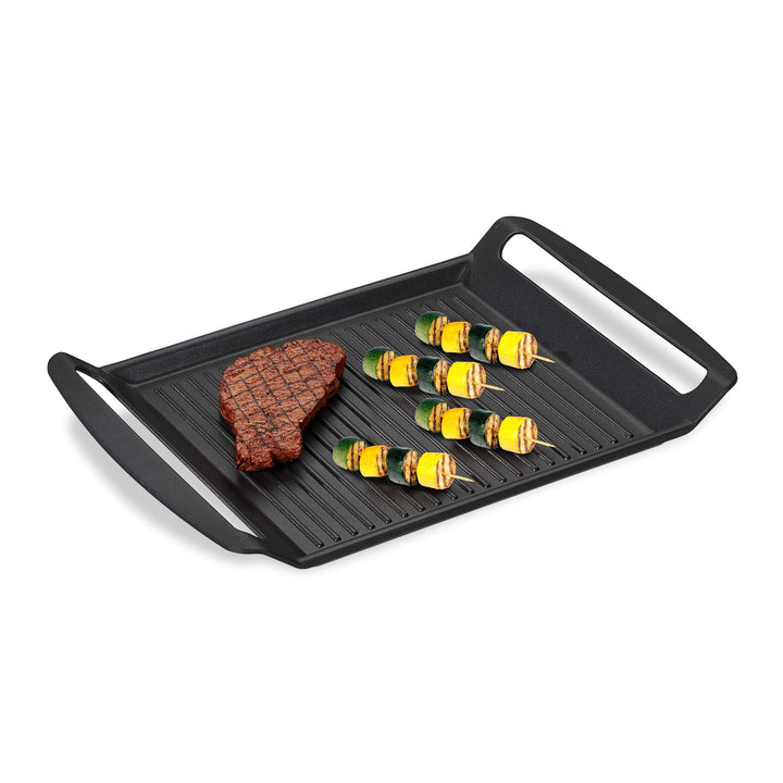 Relaxdays Grillplatte, Gas- & Elektroherd, Fleisch Gemüse Fisch grillen, Antihaft Grillpfanne, anthr