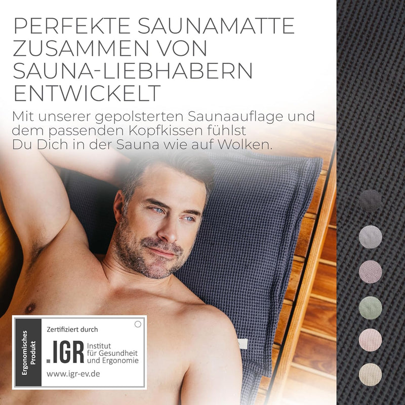 SAUNASOFA® von BADESOFA® | Extra bequeme Sauna-Matte mit Kissen | Einfacher Transport dank Tragegurt