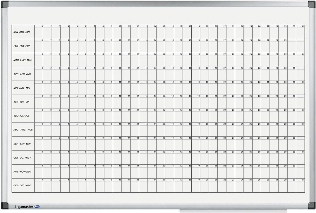 Legamaster 7-411000 Premium Jahresplaner, UV-gehärtetes Whiteboard, horizontale Jahresübersicht, 90