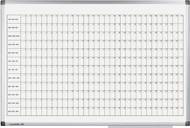 Legamaster 7-411000 Premium Jahresplaner, UV-gehärtetes Whiteboard, horizontale Jahresübersicht, 90